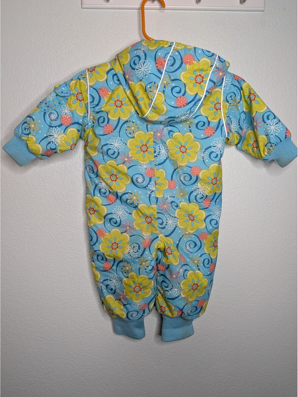 Hanna Andersson Baby Floral Hooded Snowsuit Blue Yellow Size 80/18-24mo